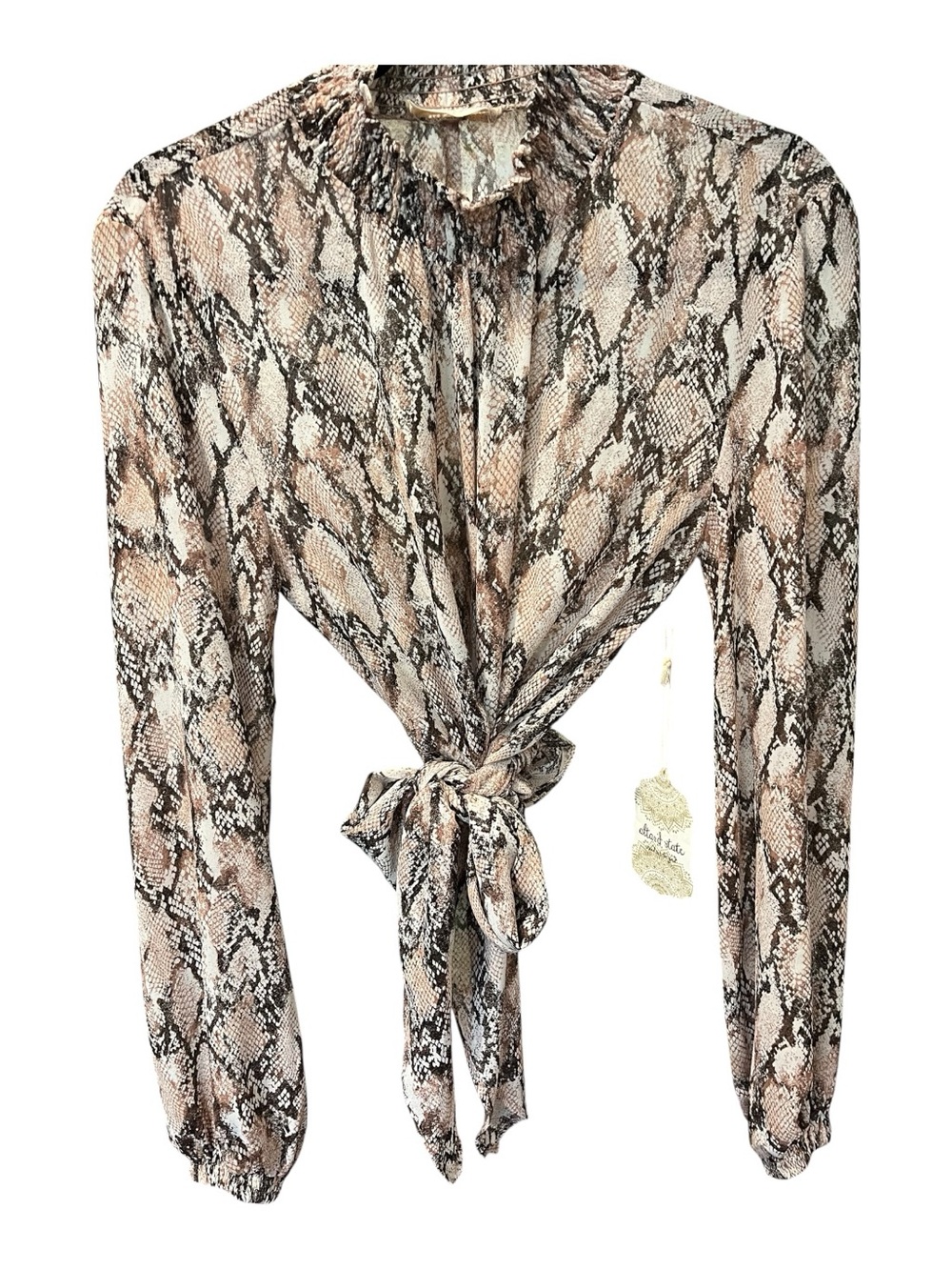 Altar'd State Neutral Snake-Print Tie Front Blouse